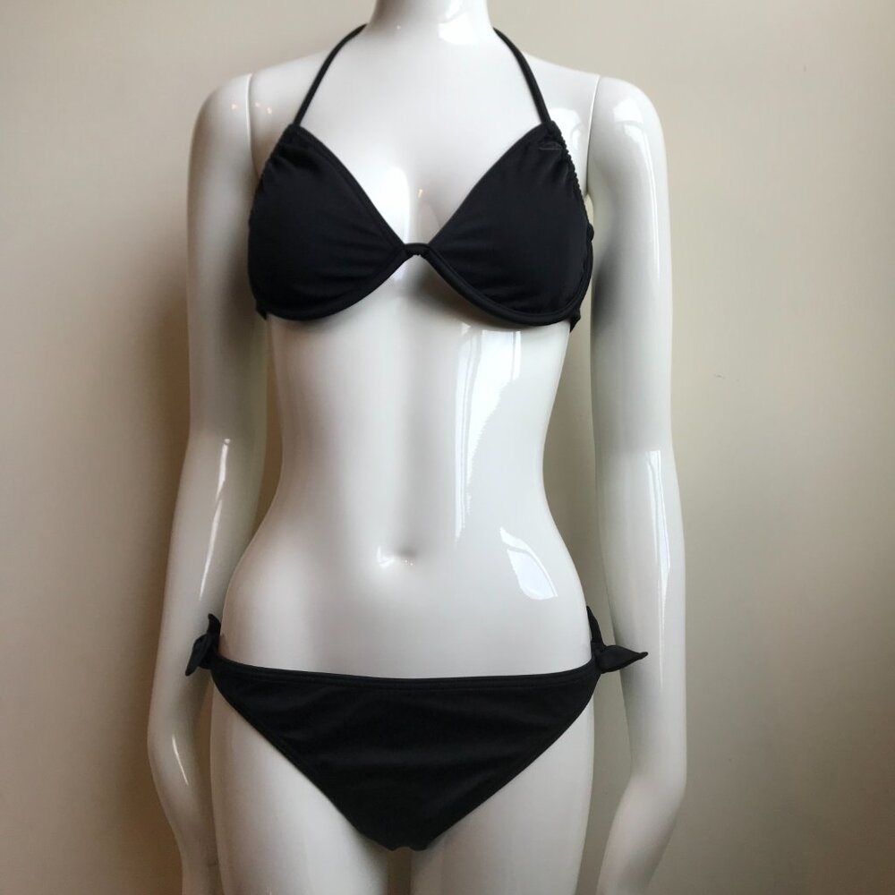 Billabong BLUE CRUSH era Vintage black solid underwire top set RARE bikini